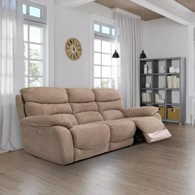 Sand Chanel Fabric 3 Seater